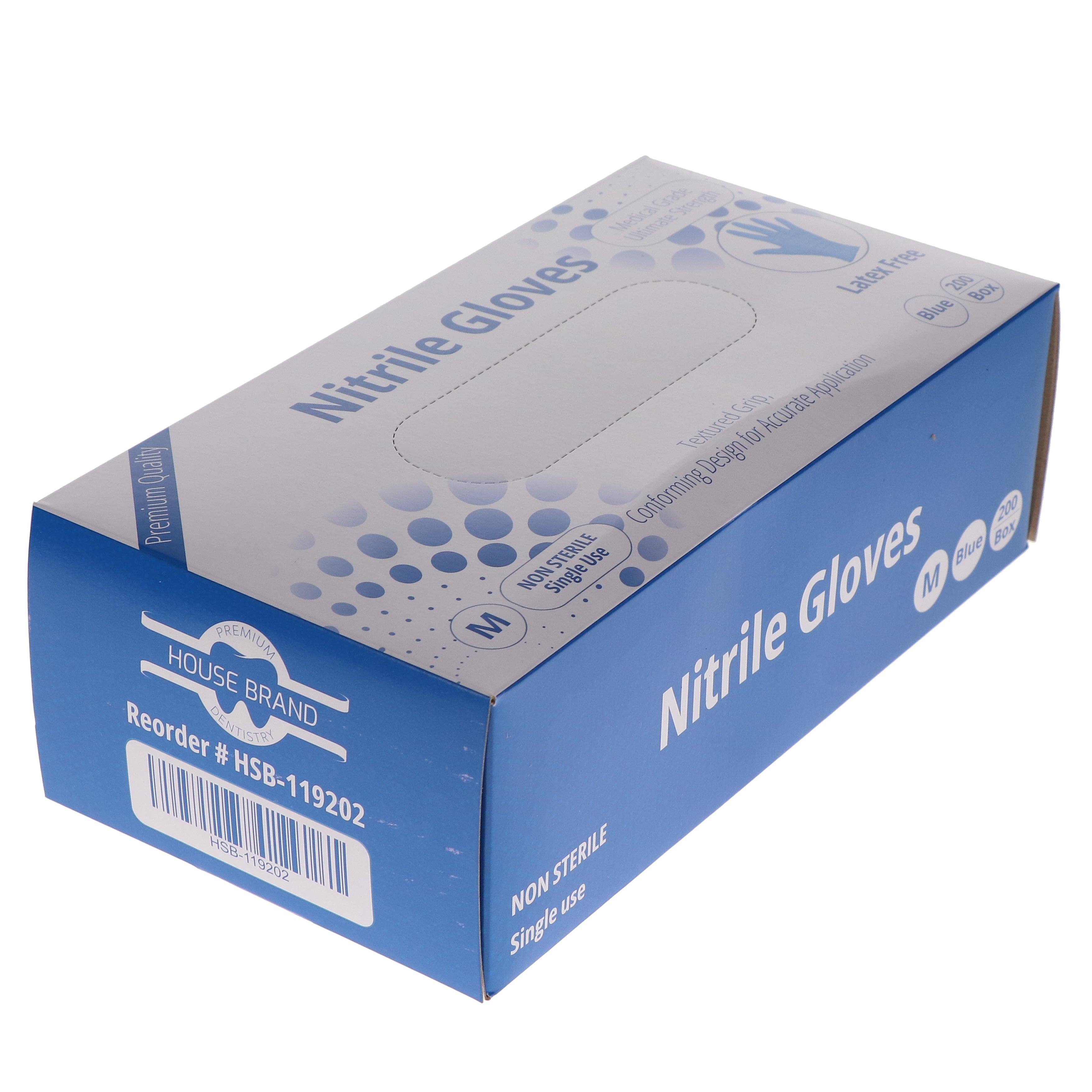 House Brand Dentistry 119202 HSB Nitrile Exam Gloves Medium Latex Free 200/Bx House Brand Dentistry 119202 HSB Nitrile Exam Gloves Medium Latex Free 200/Bx